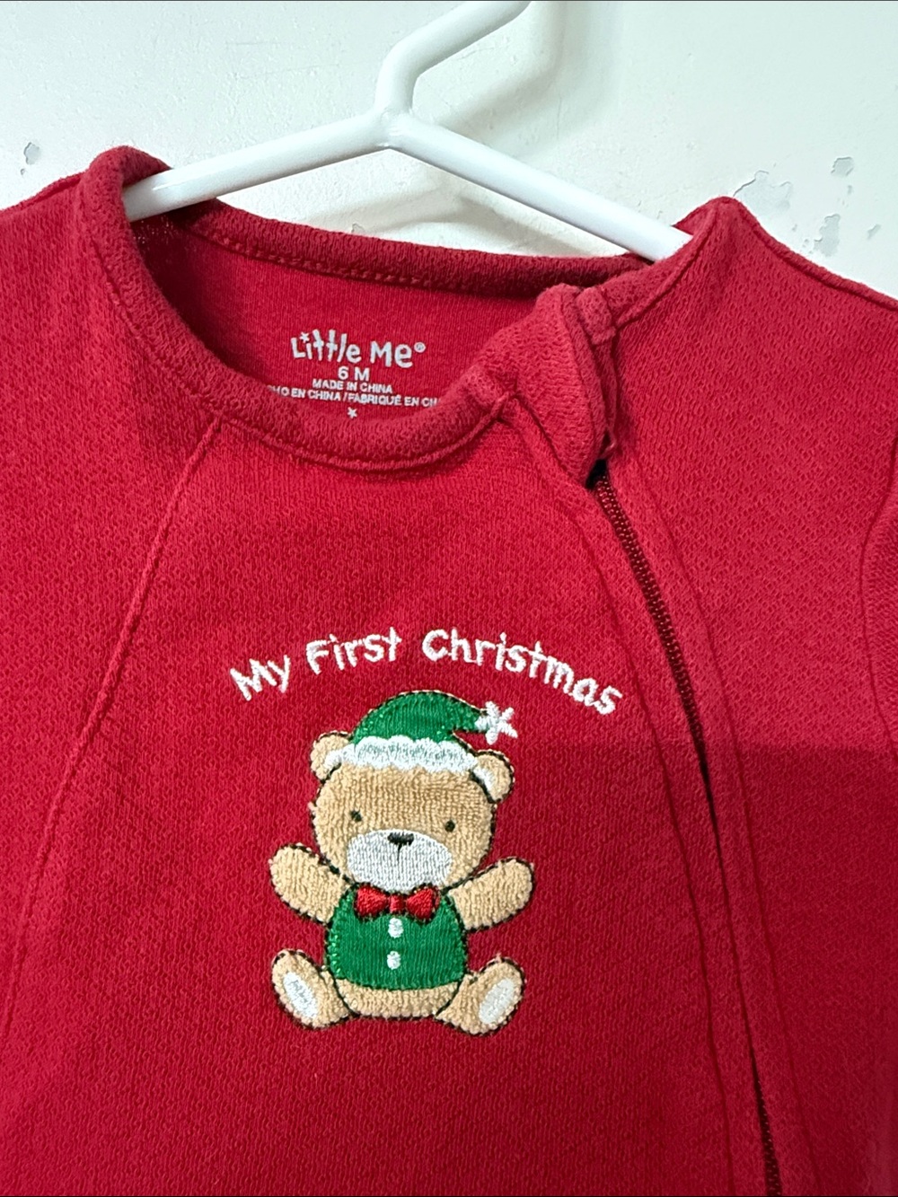 Little Me Red 'My First Christmas' Bear Footed One-Piece - Picture 2 of 2